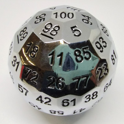 Metal d100 - Silver with black numbers in a metal box