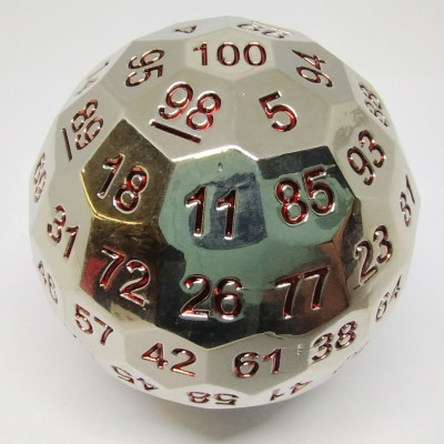 Metal d100 - Silver with red numbers in a metal box