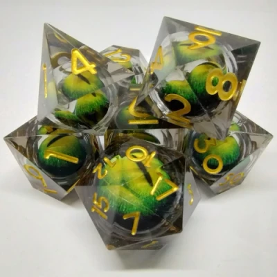 Liquid Core Cat's Eye dice kit - yellow in a bottle with screw-cap