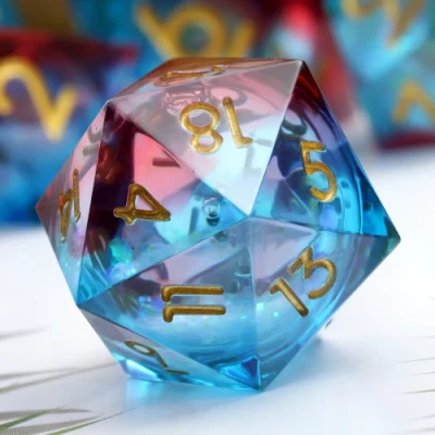 Large d20 (35mm): Maelstrom of Dreams - blue & red