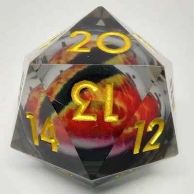 Large Spindown d20 (35mm): Red Dragon Eye