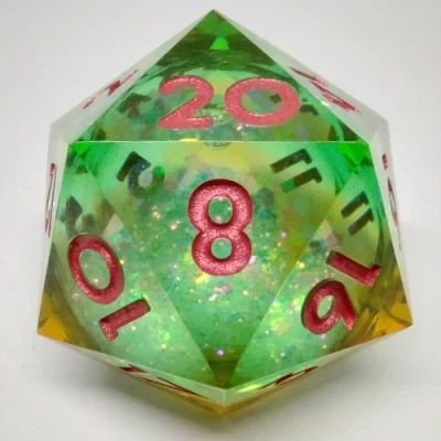 Large d20 (35mm): Maelstrom of Dreams - green & yellow