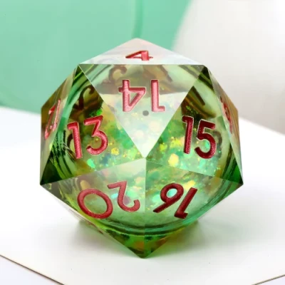 Large Spindown d20 (35mm): Maelstrom of Dreams - green & yellow