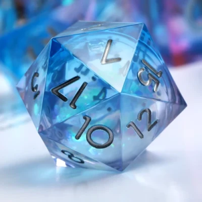 Large d20 (35mm): Maelstrom of Dreams - blue & pink