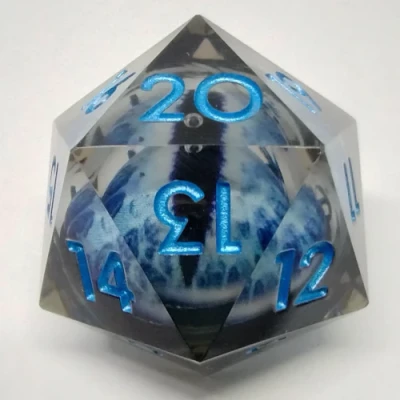 Large Spindown d20 (35mm): Blue Dragon Eye