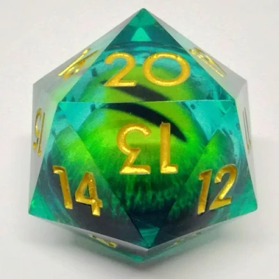 Large Spindown d20 (35mm): Green Dragon Eye