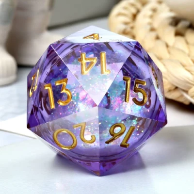 Large Spindown d20 (35mm): Maelstrom of Dreams - purple & gold