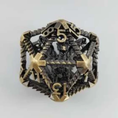 Hollow metal 40mm d20 - gold dragon