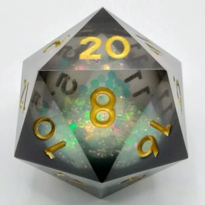 Large d20 (35mm): Maelstrom of Dreams - black & gold