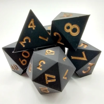 Silicone dice - black with gold numbers