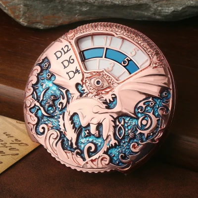 Dice spinner deluxe - rose gold with teal in a box