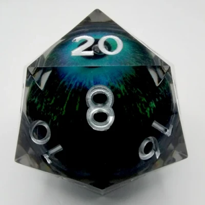 Jumbo 55mm Liquid Core Green Black Demon's Eye d20