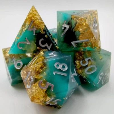Alchemical Ore - green / black with silver numbers in a plastic bottle with screw-cap