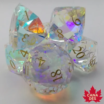Deluxe engraved glass dice kits - rainbow