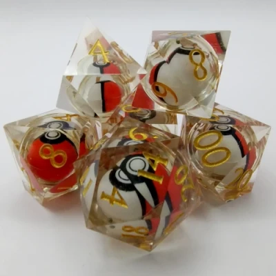 Poké-ball dice kit in a plastic bottle with screw-cap