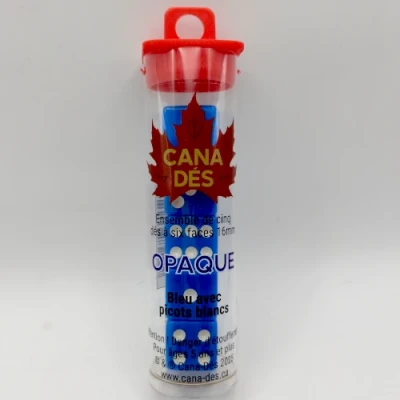 Tube of 5 six-sided dice - 16mm - blue with white pips