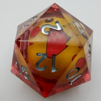 Jumbo 55mm Liquid Core d20 with LED - Pikachu in a black suedecloth pouch