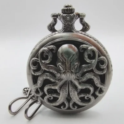 Metal pocket dice case with polyhedral mini-kit: mystic helm - Cthulhu - silver in a black suedecloth pouch