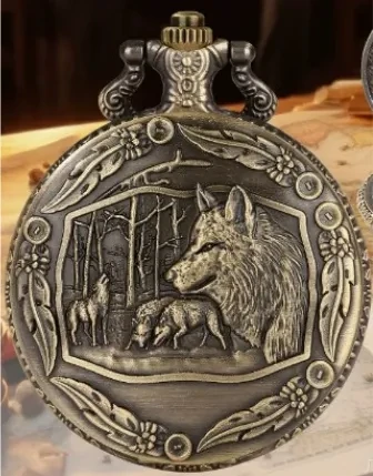 Metal pocket dice case with polyhedral mini-kit: golden wolf pack in a black suedecloth pouch